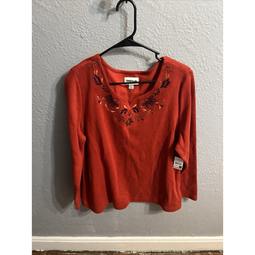 Studio Works Top Womens Rust Embroidered Floral Size 1X
